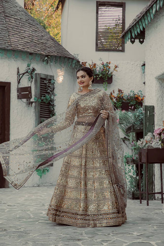 Gold Shimmering Faux Georgette Sequins Lehenga Set with Can-Can ClothsVilla