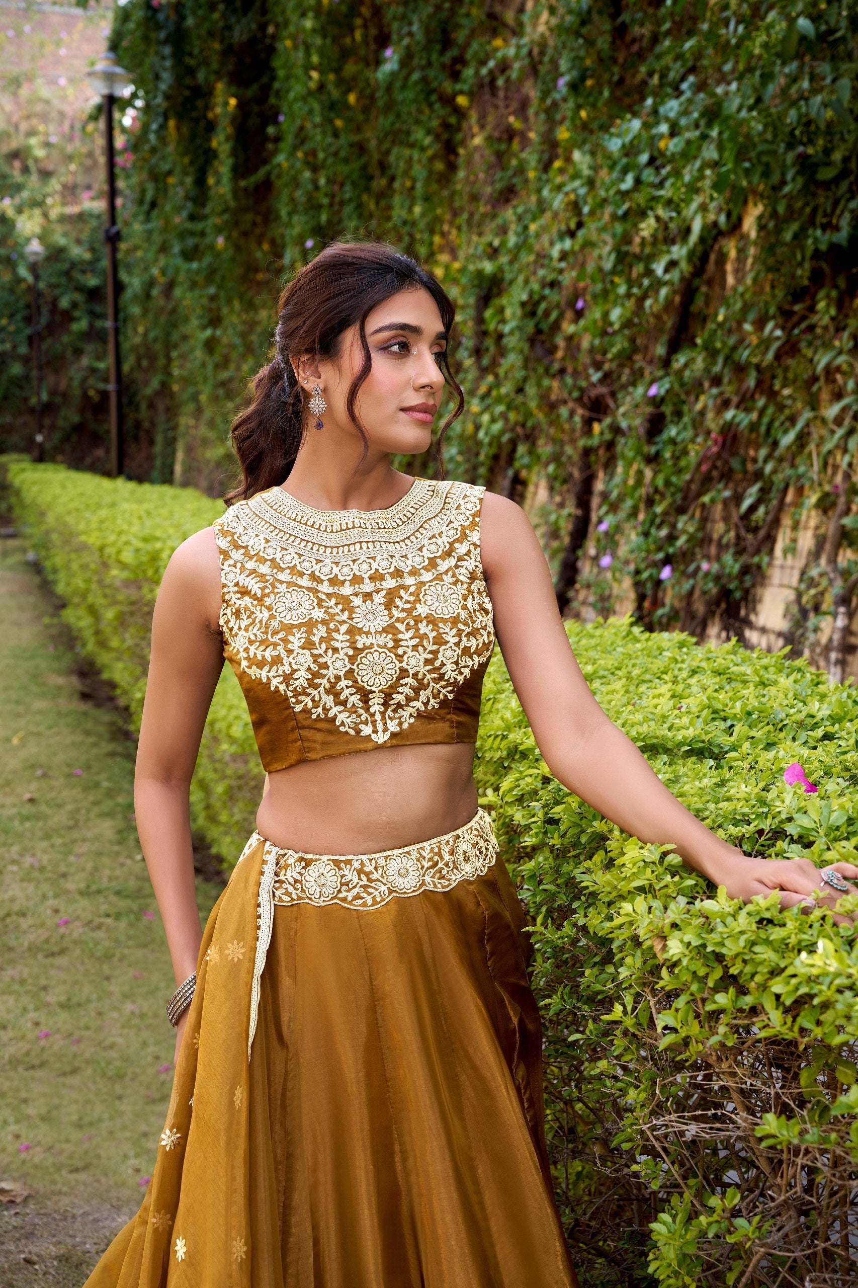 Gold Silk Sequins & Thread Embroidered Lehenga Choli Set ClothsVilla
