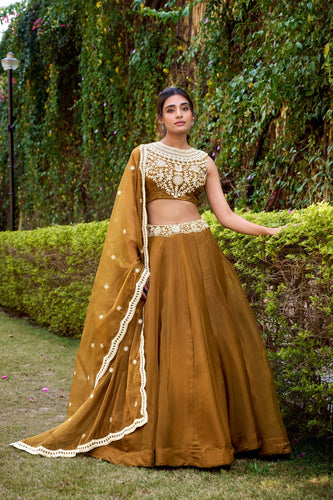 Gold Silk Sequins & Thread Embroidered Lehenga Choli Set ClothsVilla