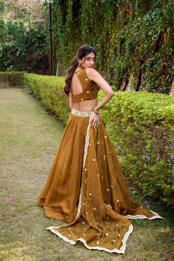 Gold Silk Sequins & Thread Embroidered Lehenga Choli Set ClothsVilla