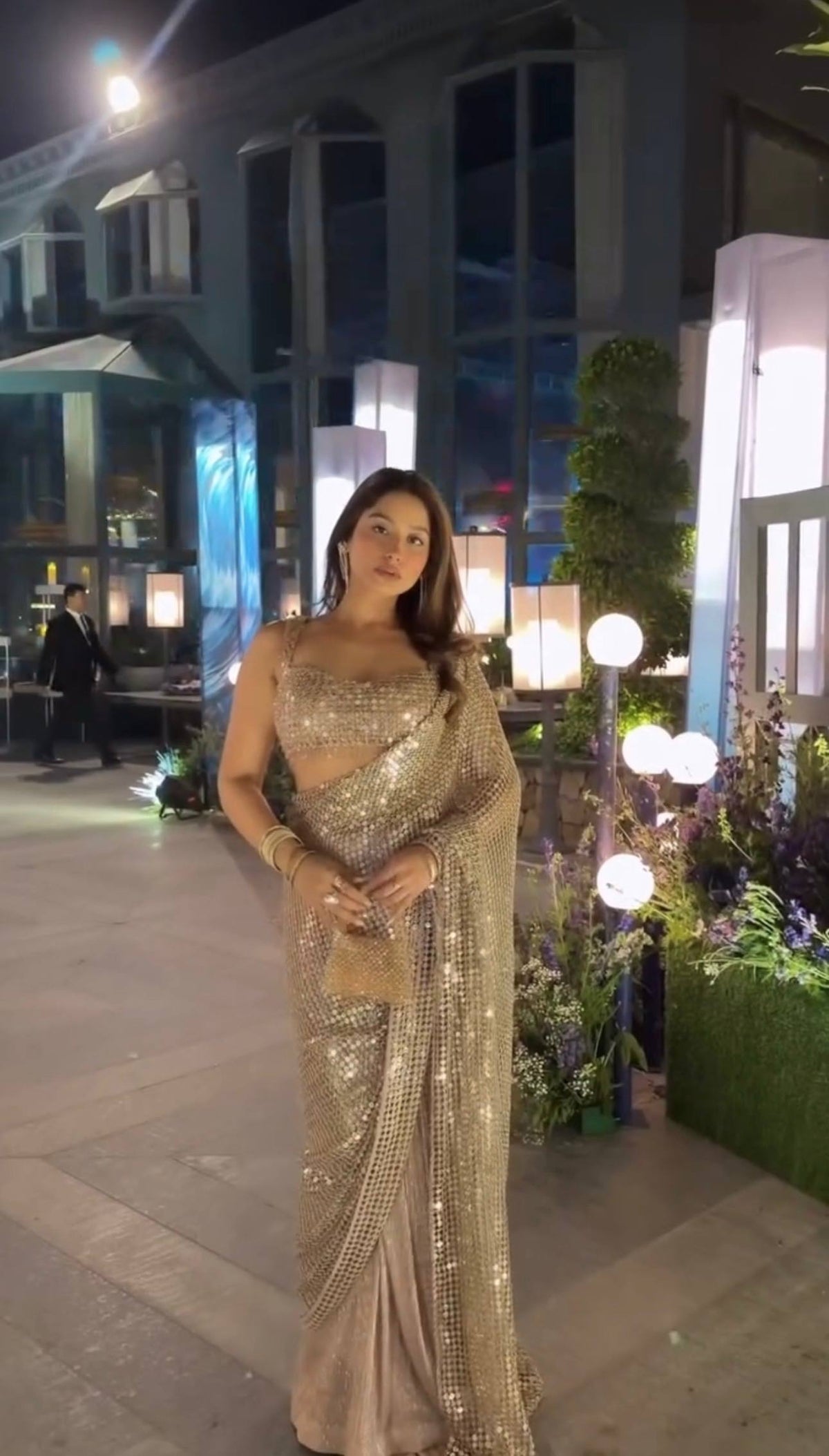 Gold Sparkle Silk Net Designer Saree ClothsVilla