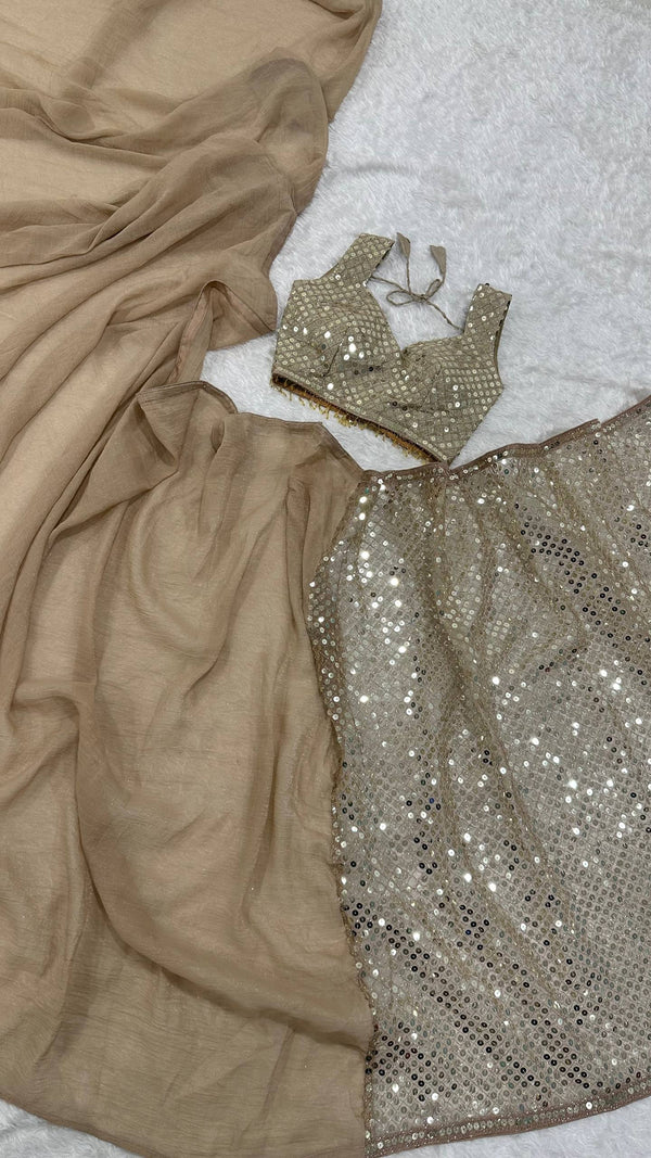 Gold Sparkle Silk Net Designer Saree ClothsVilla