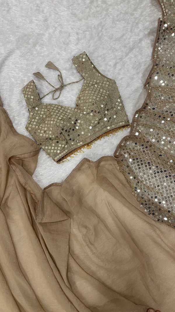 Gold Sparkle Silk Net Designer Saree ClothsVilla