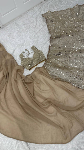 Gold Sparkle Silk Net Designer Saree ClothsVilla