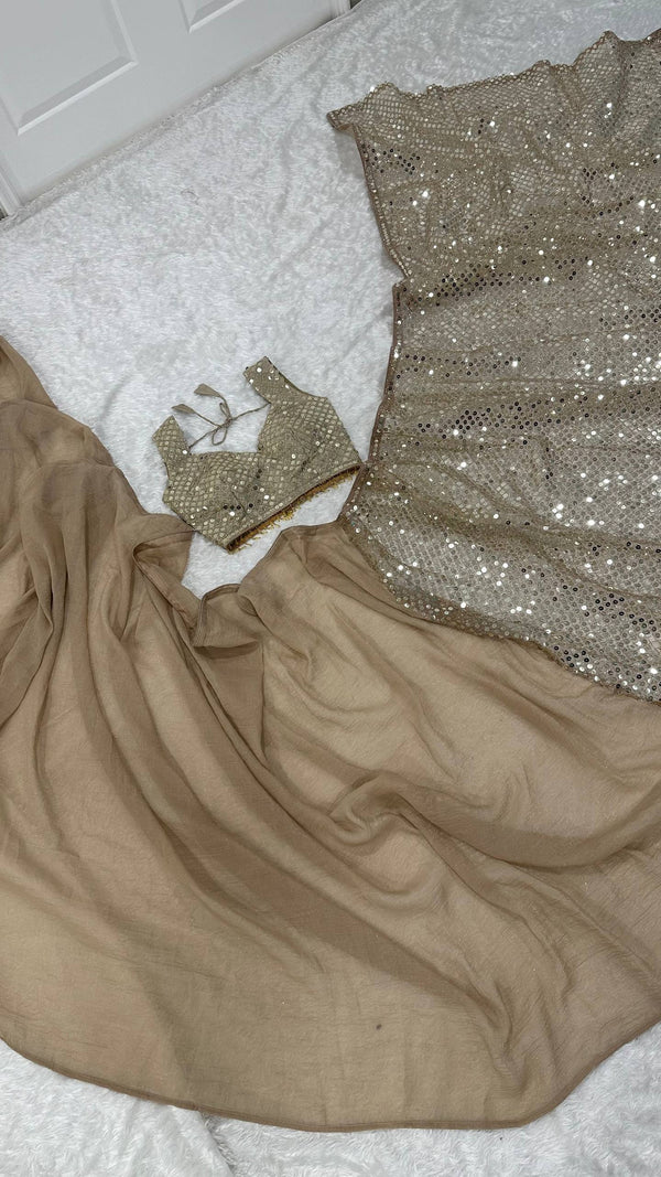 Gold Sparkle Silk Net Designer Saree ClothsVilla