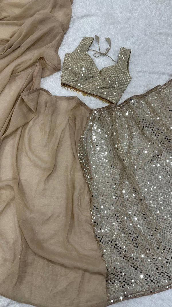 Gold Sparkle Silk Net Designer Saree ClothsVilla
