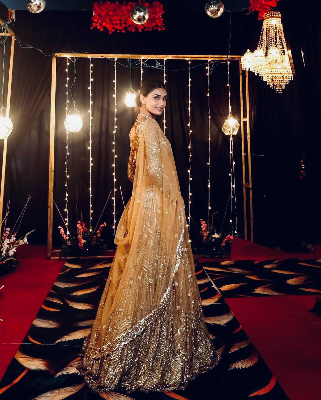 Gold Sparkling Kasturi Silk Georgette Lehenga Set with Sequins & Dori Work — Perfect for Weddings & Special Events ClothsVilla