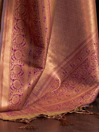 Golden Elegant Banarasi Silk Blend Woven Saree with Tassel Detailing ClothsVilla