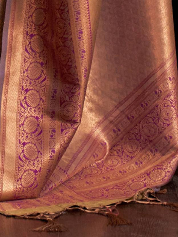 Golden Elegant Banarasi Silk Blend Woven Saree with Tassel Detailing ClothsVilla