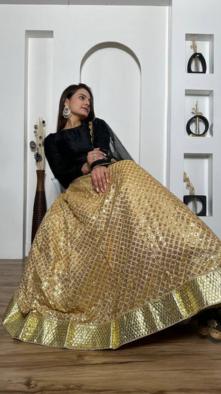Golden Festive Sparkle – Kasturi Silk Sequin Lehenga Set ClothsVilla