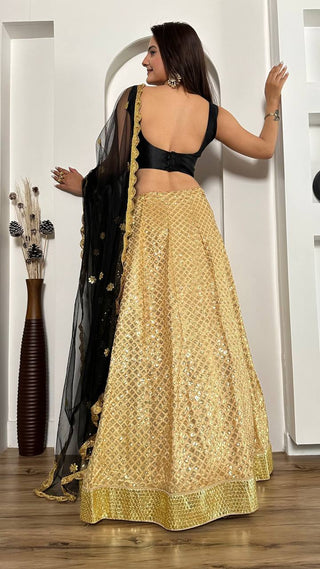Golden Festive Sparkle – Kasturi Silk Sequin Lehenga Set ClothsVilla