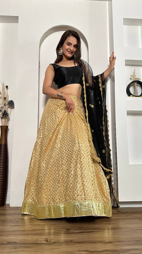 Golden Festive Sparkle – Kasturi Silk Sequin Lehenga Set ClothsVilla