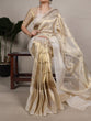 Load image into Gallery viewer, Off White Luxurious Gold Tissue Zari Woven Saree Set – Unstitched Blouse Included ClothsVilla