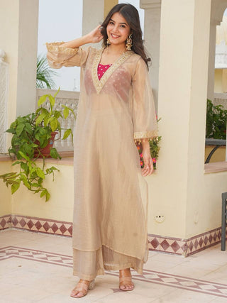 Golden Tissue Embroidered Kurta Palazzo Set ClothsVilla
