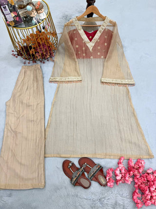 Golden Tissue Embroidered Kurta Palazzo Set ClothsVilla