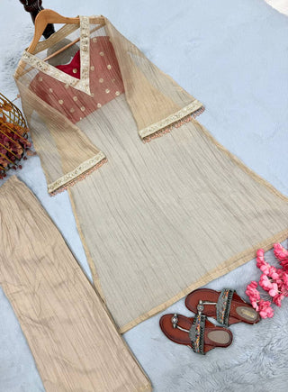 Golden Tissue Embroidered Kurta Palazzo Set ClothsVilla