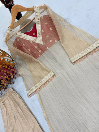 Golden Tissue Embroidered Kurta Palazzo Set ClothsVilla