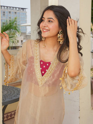 Golden Tissue Embroidered Kurta Palazzo Set ClothsVilla