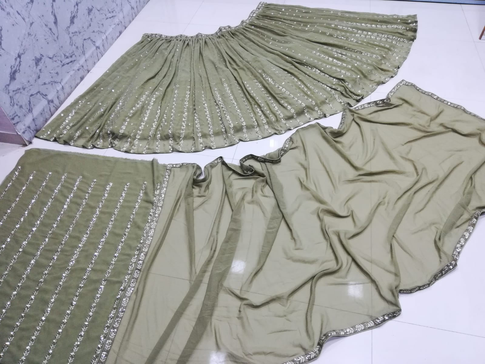 Gorgeous Georgette Olive Green Lehenga Choli Dupatta Set with Jari Embroidery Secondary image