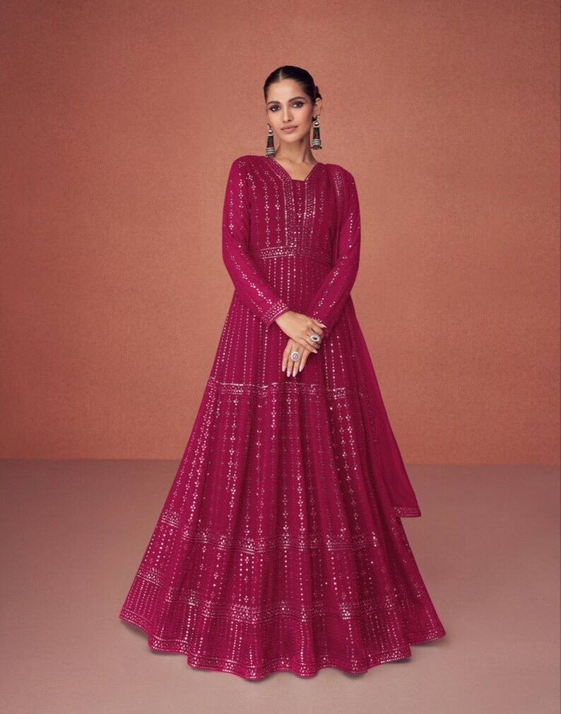 Gown for Parties: Rani Pink with Exquisite Embroidery