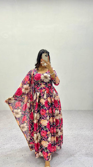 Graceful Heavy Chinon Printed Gown Set – Effortless Elegance! ClothsVilla