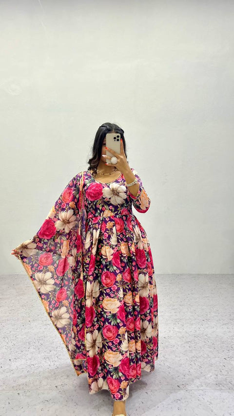 Graceful Heavy Chinon Printed Gown Set – Effortless Elegance! ClothsVilla Main image