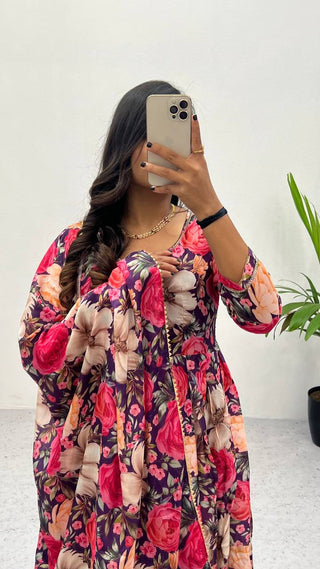 Graceful Heavy Chinon Printed Gown Set – Effortless Elegance! ClothsVilla