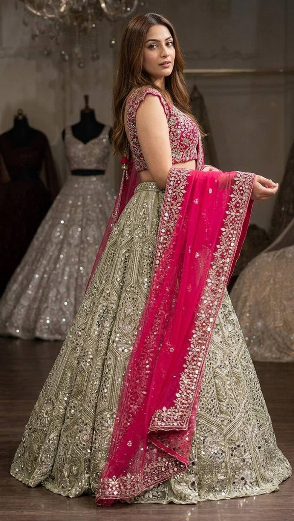 Gray And Pink Sequins, Dori & Zari Work Lehenga Choli ClothsVilla