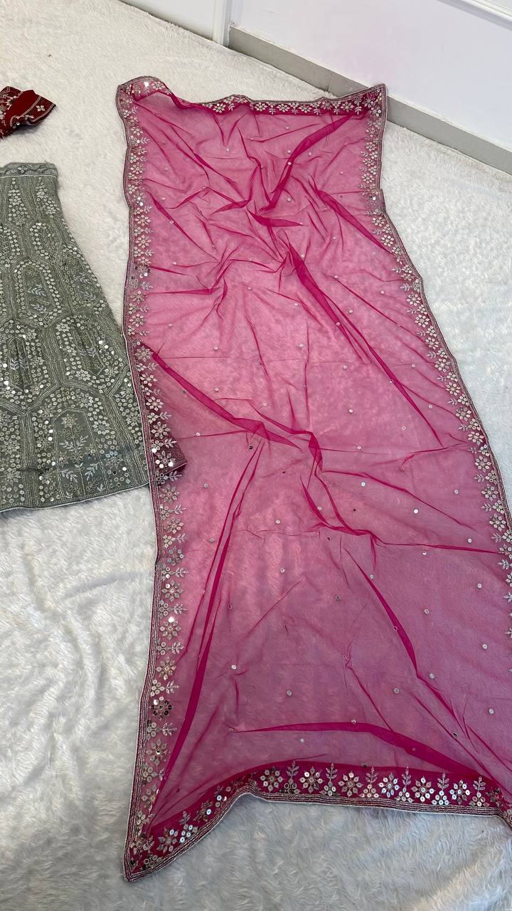 Gray And Pink Sequins, Dori & Zari Work Lehenga Choli ClothsVilla