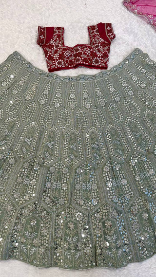 Gray And Pink Sequins, Dori & Zari Work Lehenga Choli ClothsVilla
