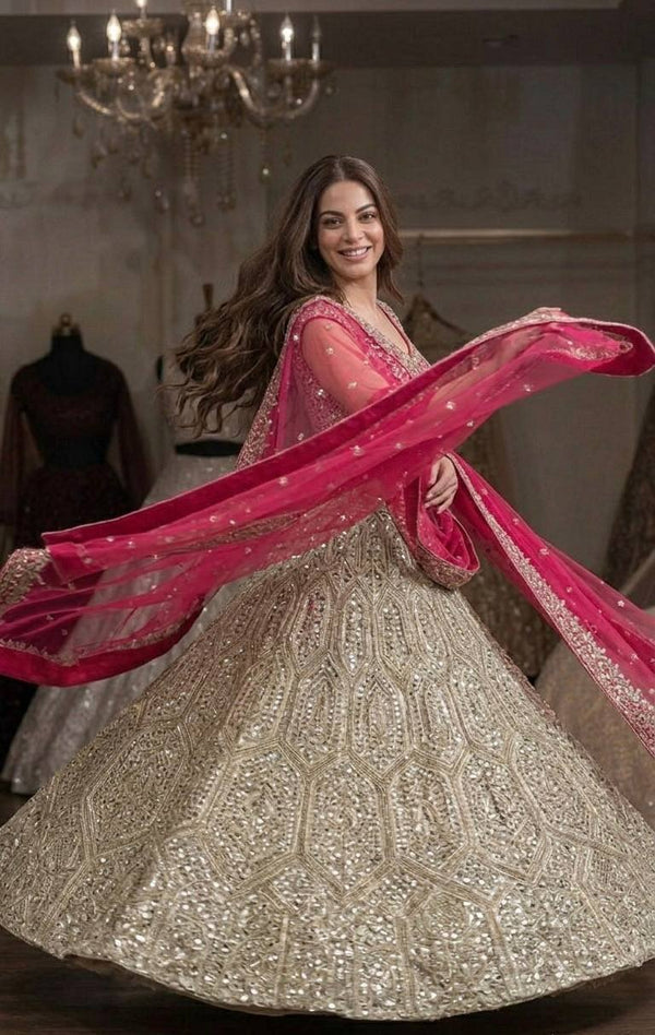 Gray And Pink Sequins, Dori & Zari Work Lehenga Choli ClothsVilla
