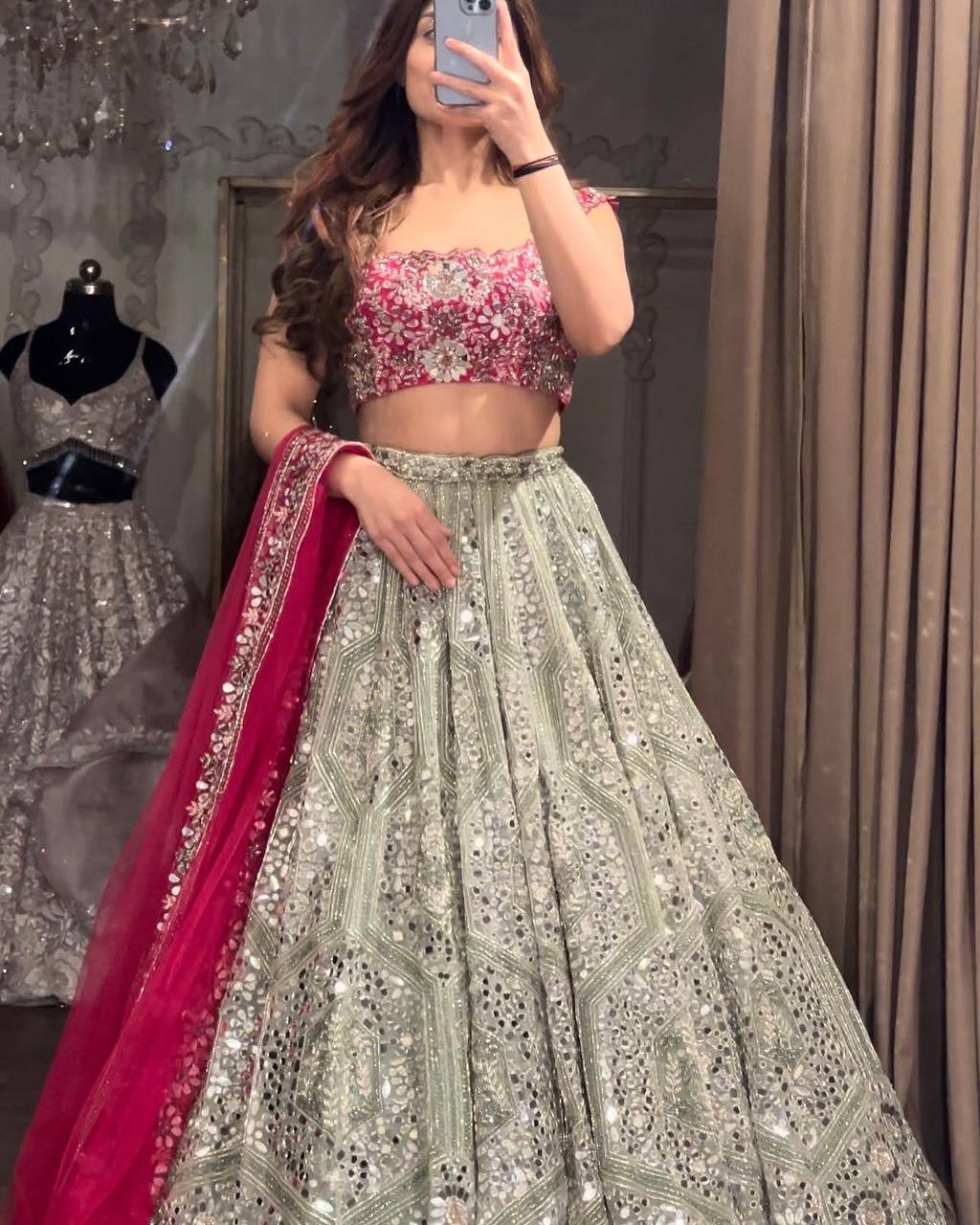 Gray And Pink Sequins, Dori & Zari Work Lehenga Choli ClothsVilla
