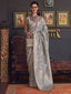 Gray Banarasi Silk Blend Saree with Bidri Work & Zari Buta – Gold Accents & Tassel Detailing ClothsVilla