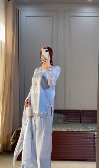 Gray Designer Embroidered Jimmy Choo Farshi Plazzo Suit Set ClothsVilla