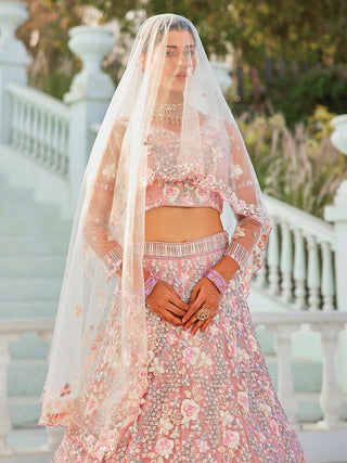 Gray Double Sequin Embroidered Net Lehenga Choli Dupatta Set with Mirror & Thread Work ClothsVilla
