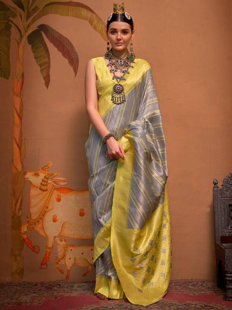 Gray Elegant Banarasi Silk Blend Saree with Unstitched Blouse ClothsVilla Main image