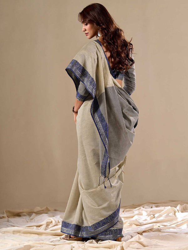Gray Elegant Banarasi Silk Blend Saree with Zari Woven Border ClothsVilla
