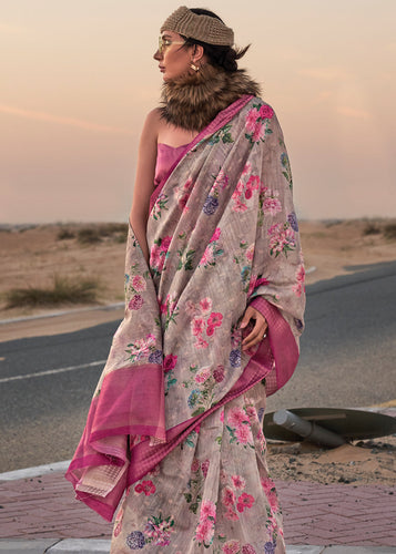 Gray Elegant Blended Linen Silk Saree – Breathable & Stylish for All Seasons Clothsvilla