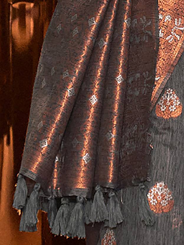 Gray Elegant Bollywood Cotton Silk Saree with Tassel Detailing ClothsVilla