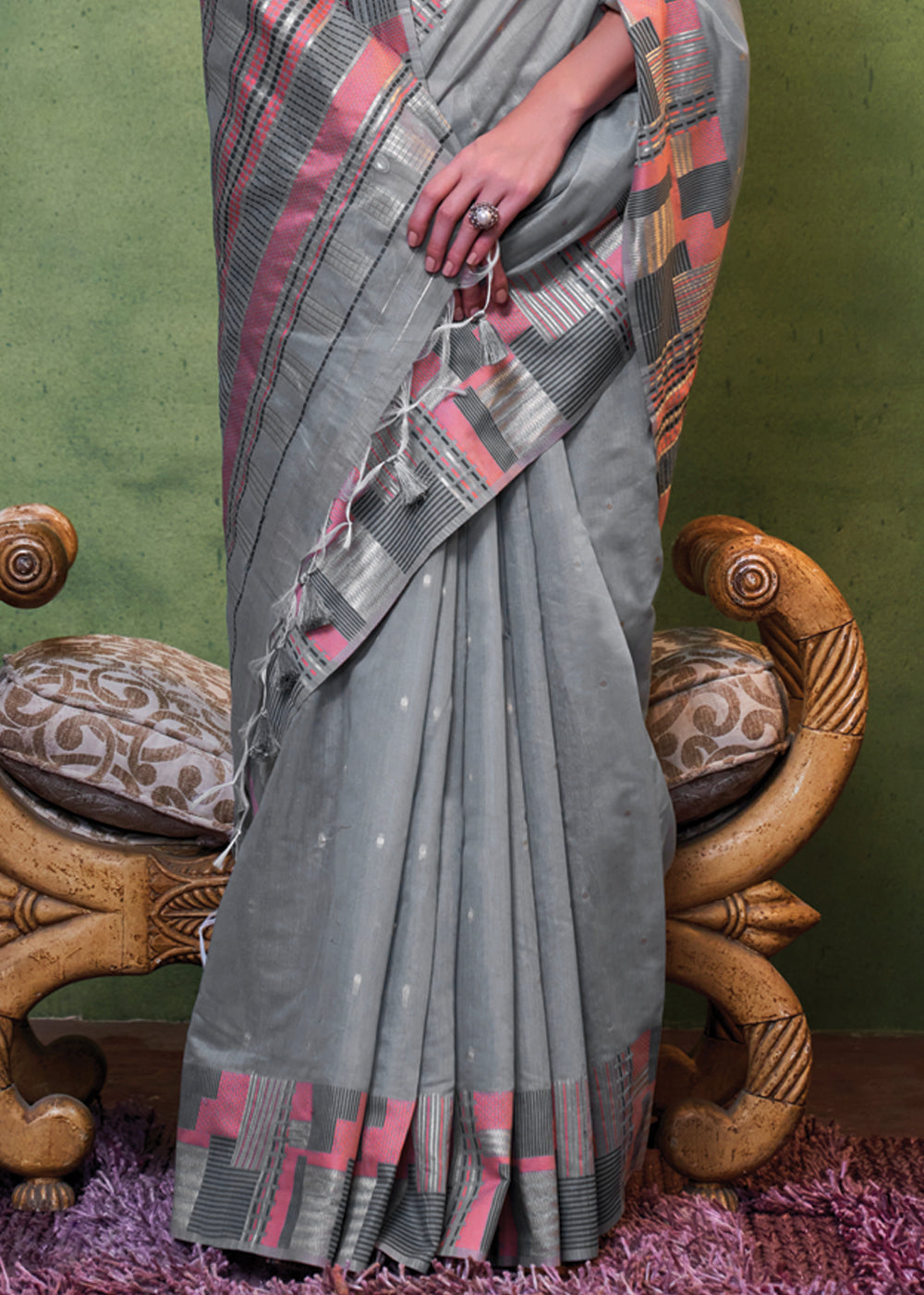 Gray Elegant Cotton Silk Blended Saree – Graceful & Lustrous Drape ClothsVilla