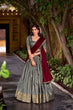Load image into Gallery viewer, Gray Elegant Dupion Silk Stitched Lehenga with Zari Weaving Work, Unstitched Blouse &amp; Zari Shimmer Dupatta ClothsVilla