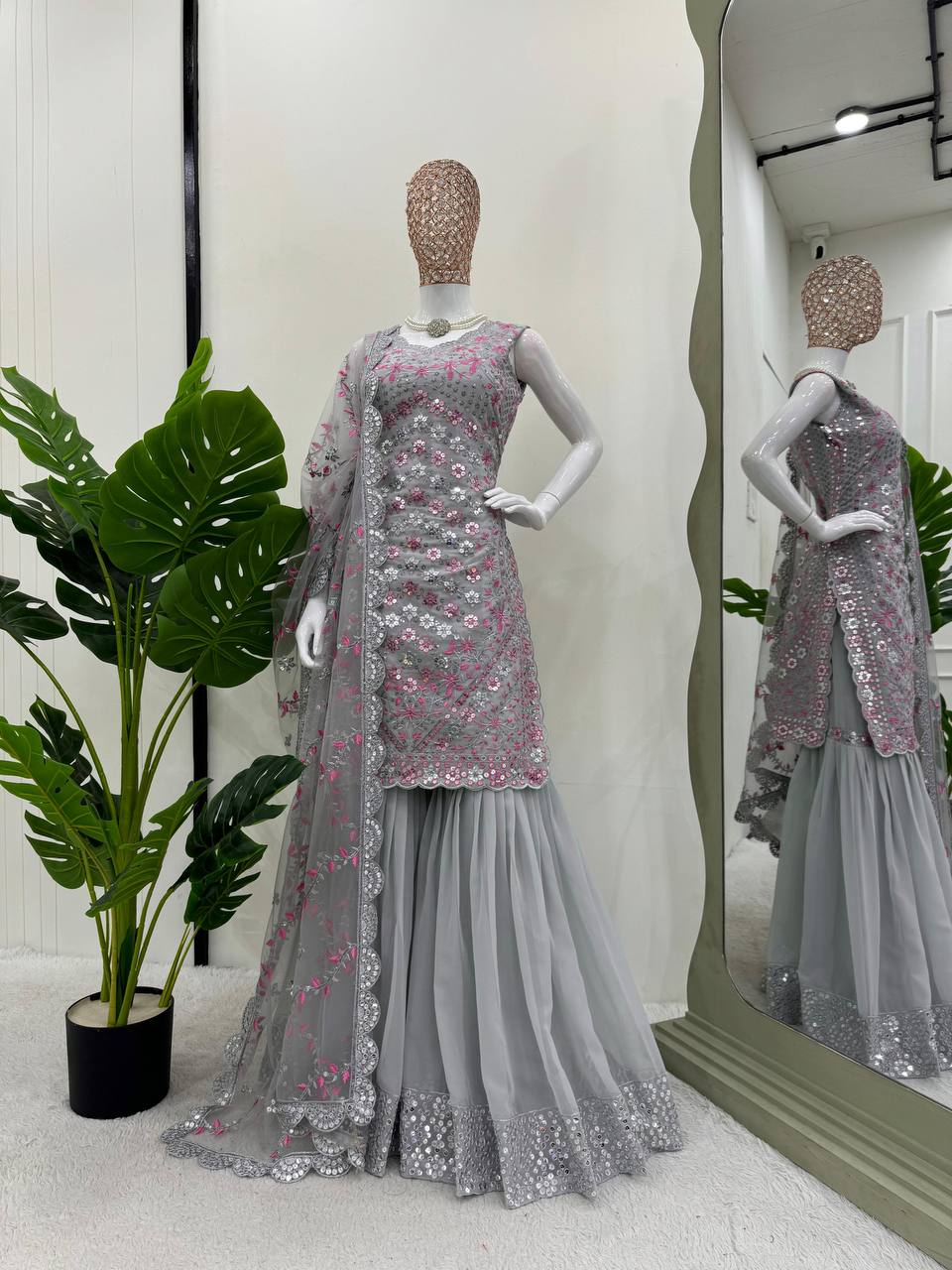 Gray Elegant Faux Georgette Sharara Set ClothsVilla