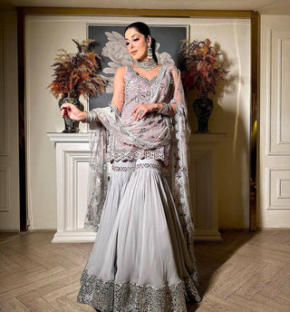 Gray Elegant Faux Georgette Sharara Set ClothsVilla