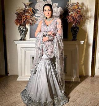 Gray Elegant Faux Georgette Sharara Set ClothsVilla