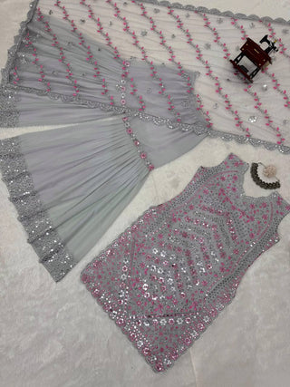 Gray Elegant Faux Georgette Sharara Set ClothsVilla