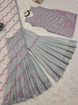 Gray Elegant Faux Georgette Sharara Set ClothsVilla