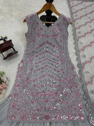 Gray Elegant Faux Georgette Sharara Set ClothsVilla