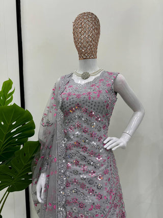 Gray Elegant Faux Georgette Sharara Set ClothsVilla