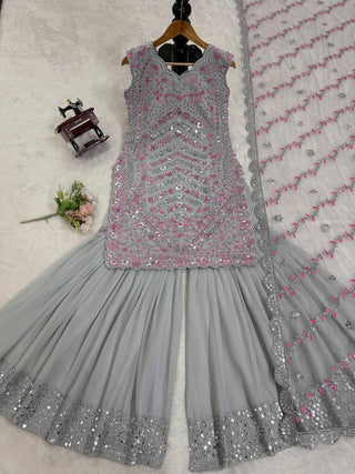 Gray Elegant Faux Georgette Sharara Set ClothsVilla