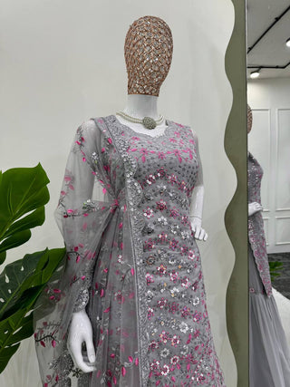 Gray Elegant Faux Georgette Sharara Set ClothsVilla
